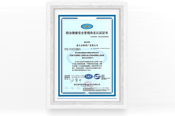 職業(yè)健康安全管理體系認證證書